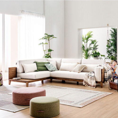 Sofa góc viền gỗ hiện đại L35