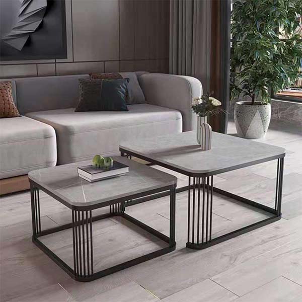 Bàn Trà Sofa Đôi Hình Vuông Mặt Đá Vân Mây HH21