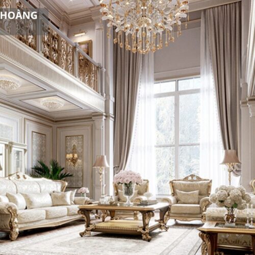 Sofa tân cổ điển HHTCD 111 màu trắng bọc vải Sofa tân cổ điển HHTCD 111