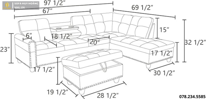 Bản thiết kế mẫu sofa góc HHL 126
