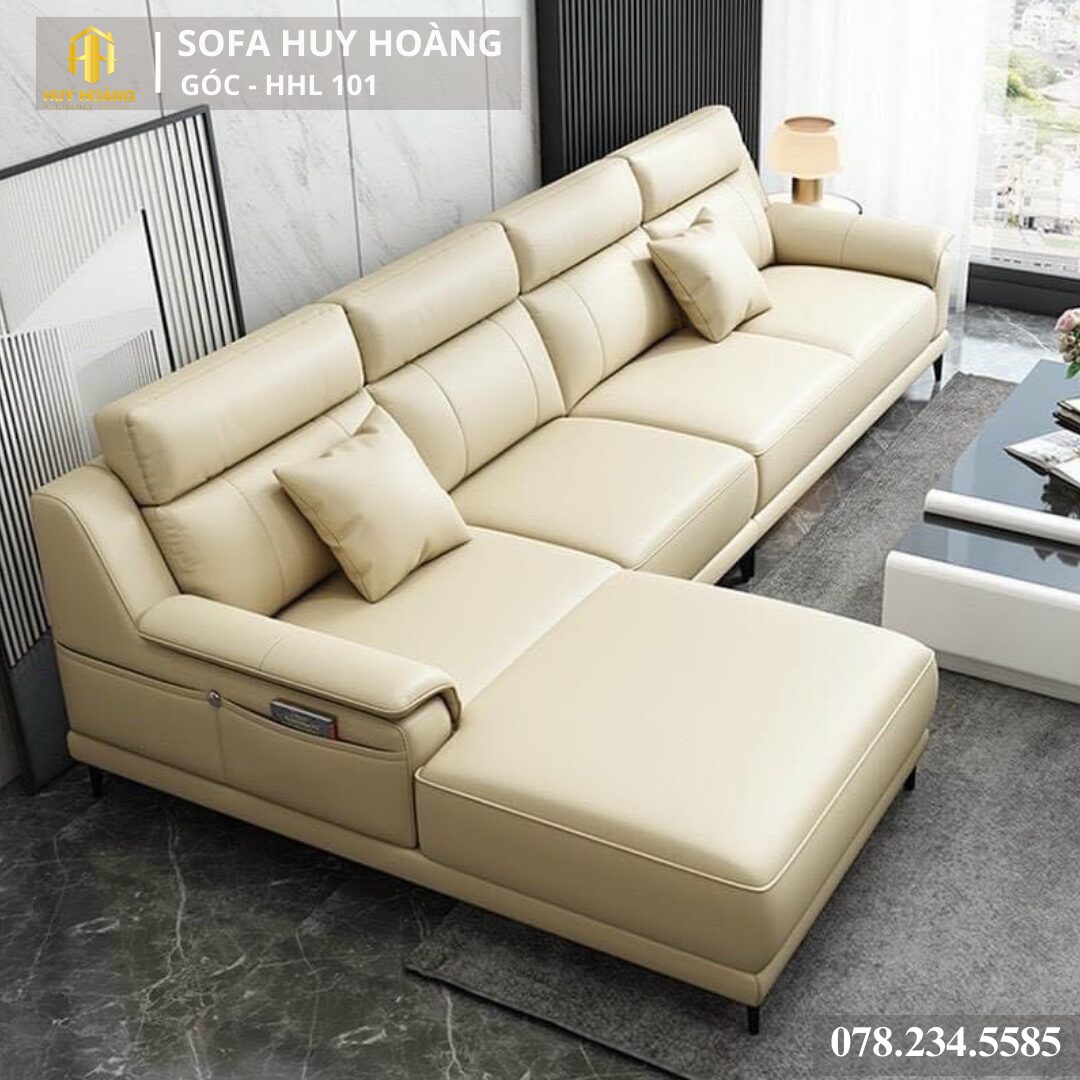 Sofa chữ L góc bọc da