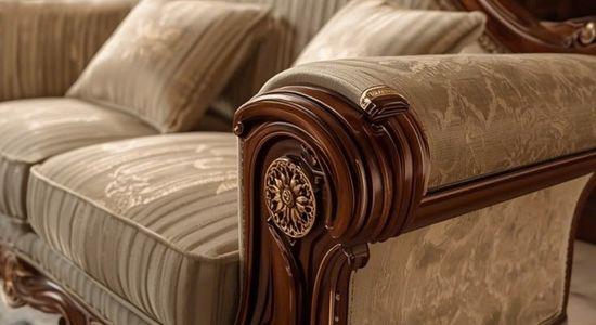 Chi tiết chạm khắc thủ công trên ghế sofa gỗ tự nhiên HHV 323