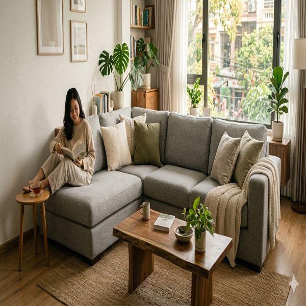 Sofa góc HHL305 thiết kế hiện đại, tối ưu không gian phòng khách.