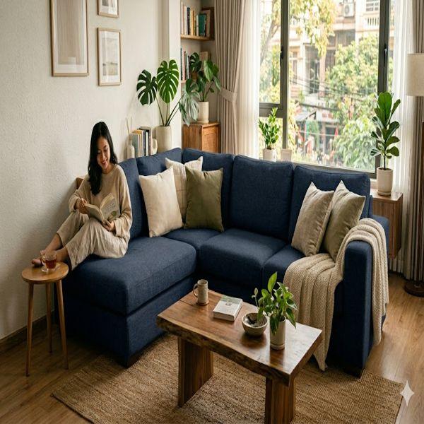 Sofa góc HHL305 thiết kế hiện đại, tối ưu không gian phòng khách.