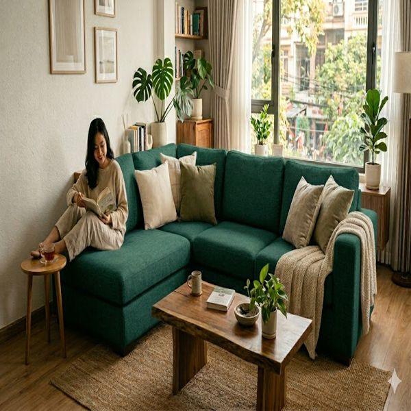 Sofa góc HHL305 thiết kế hiện đại, tối ưu không gian phòng khách.