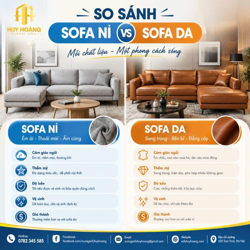 So sánh sofa nỉ và sofa da