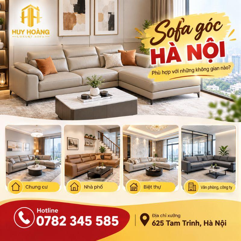 Lựa chọn sofa góc Hà Nội theo kích thước riêng giúp bộ sofa vừa vặn với phòng khách, căn hộ và nhà phố.