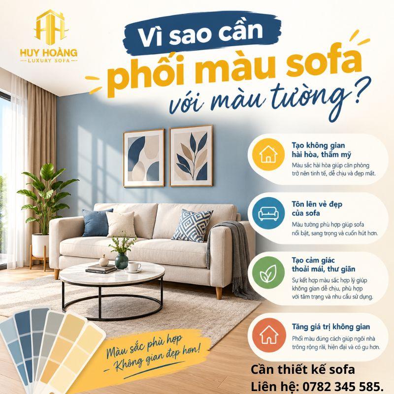Cách phối màu sofa với màu tường trắng giúp phòng khách trông rộng rãi, sáng sủa và dễ kết hợp với nhiều phong cách nội thất.